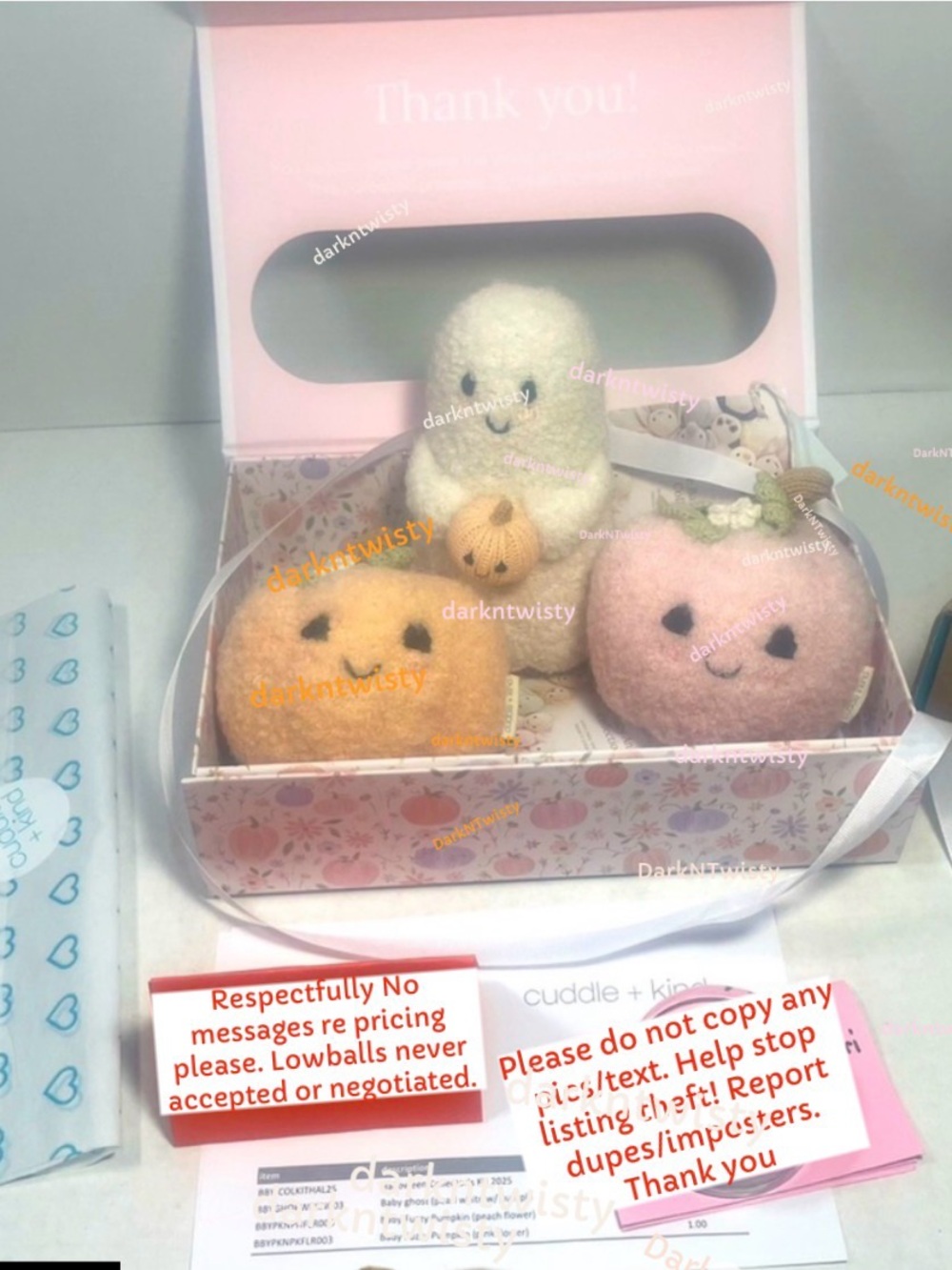 3 PIECE BNWT 2025 CUDDLE + KIND 1 BOUCLE GHOST W PUMPKIN AND 2 BOUCLE PUMPKINS - Picture 3 of 5
